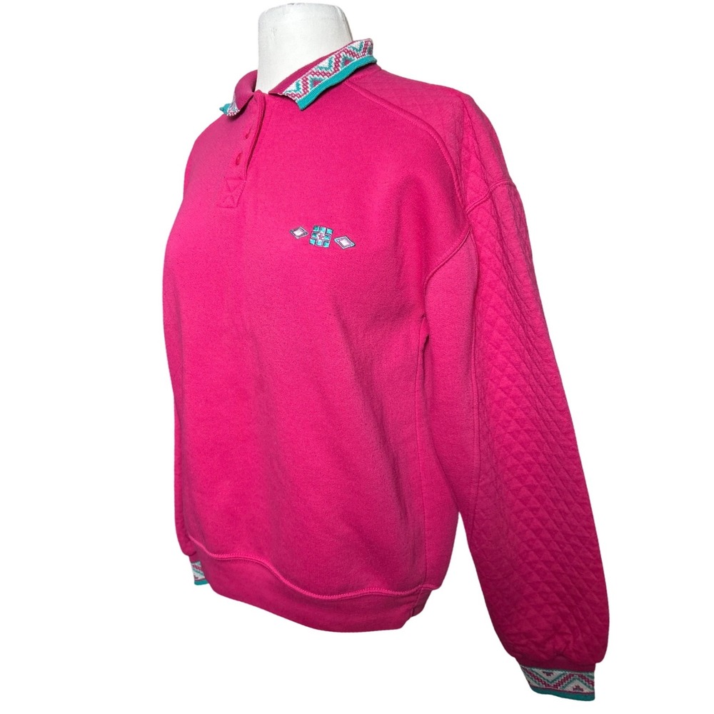 Vintage Hot Pink Quilted Sleeve Southwestern Aztec Tribal‎ Pullover Medium